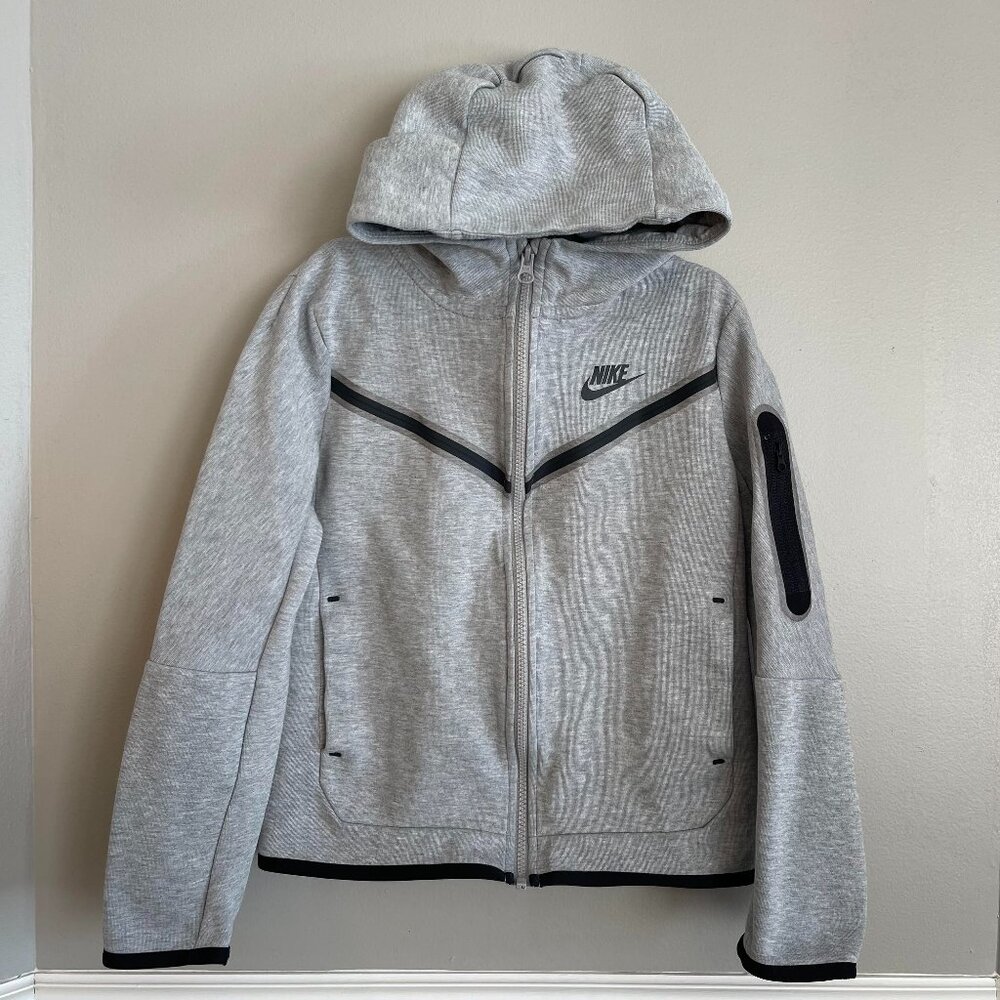 Nike Boys' Tech Fleece Full-Zip Sweatshirt Size M Dk Grey Heather/Black